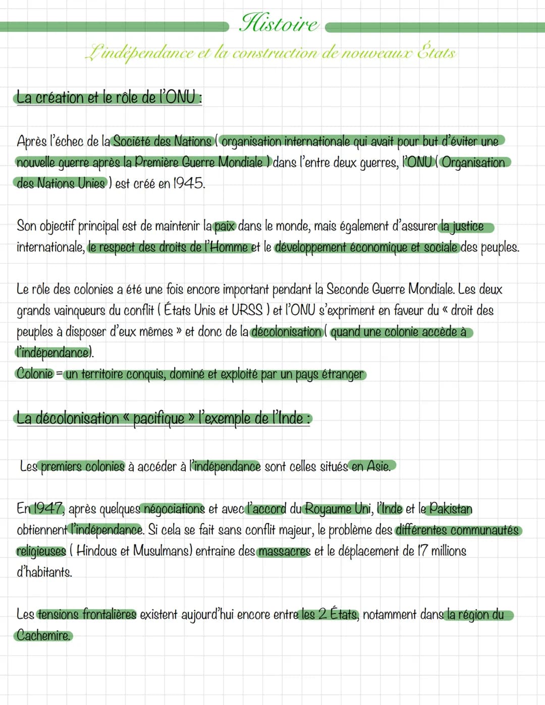 Histoire
Lindépendance et la construction de nouveaux États
La création et le rôle de l'ONU :
Après l'échec de la Société des Nations ( orga