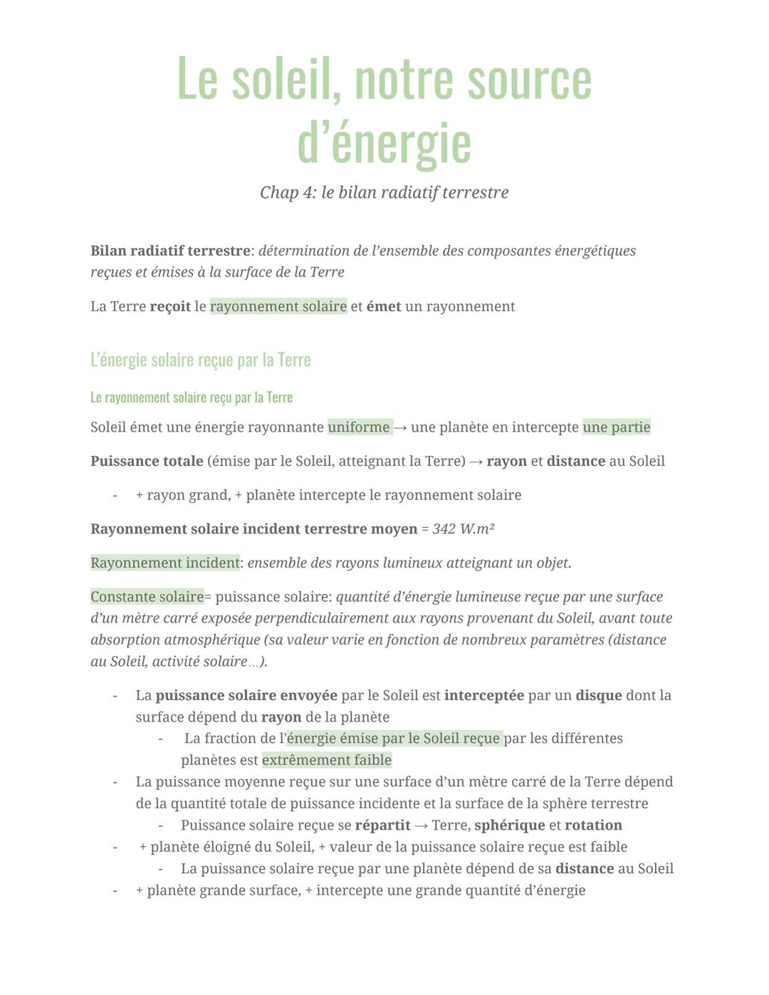 Le soleil, notre source
d'énergie
Chap 4: le bilan radiatif terrestre
Bilan radiatif terrestre: détermination de l'ensemble des composantes 