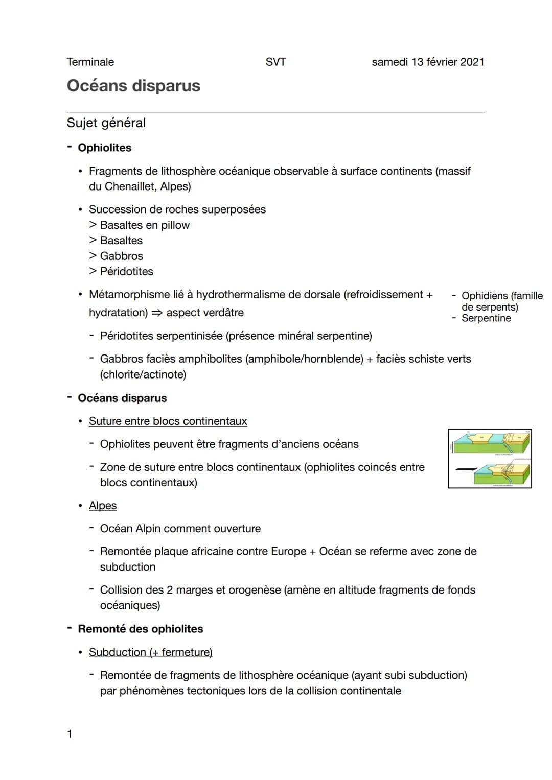 Terminale
Océans disparus
Sujet général
1
Ophiolites
Fragments de lithosphère océanique observable à surface continents (massif
du Chenaille