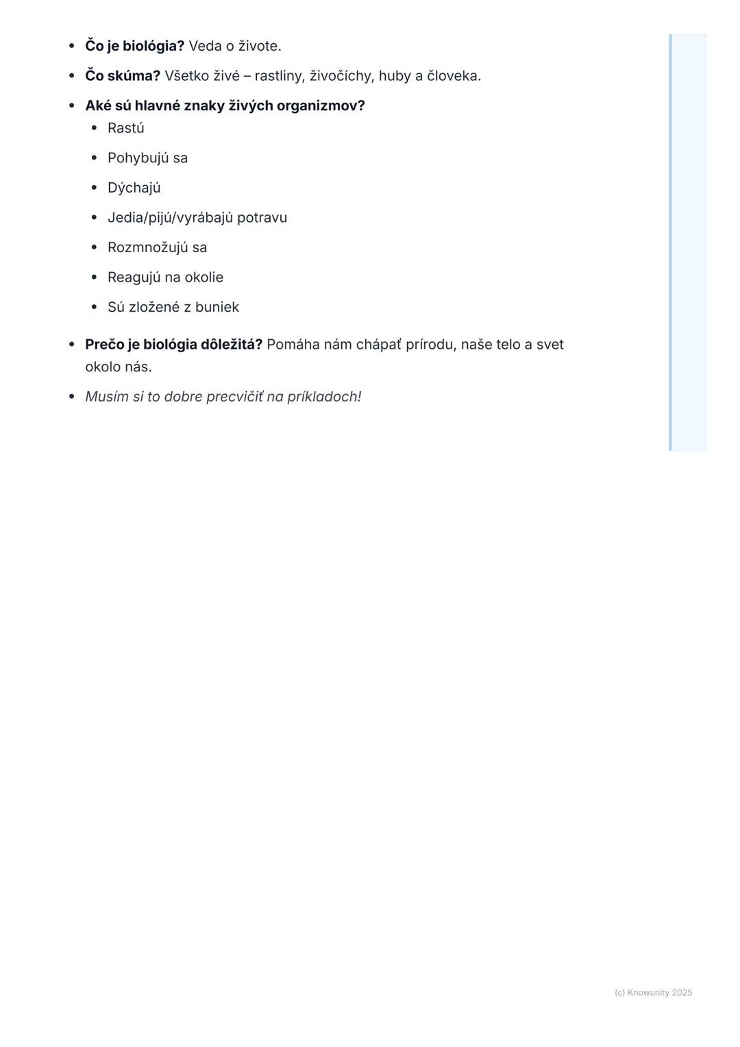 # Čo je biológia?

1. Úvod do biológie

Biológia je pre mňa veľmi zaujímavá, lebo je to veda o živote. Pomáha nám
pochopiť, ako funguje svet