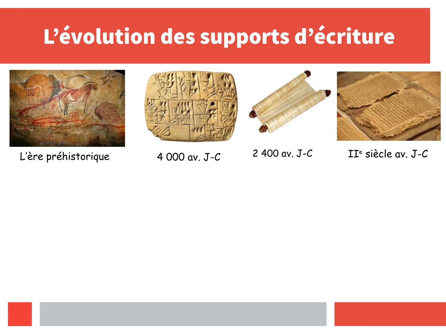 L'apparition des livres :
Quand, Comment, Pourquoi ?
Présenté par RAEPPEL Manon 36 L'évolution des supports d'écriture
L'ère préhistorique T
