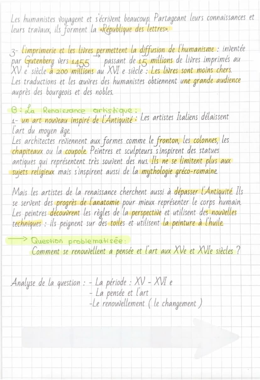 --- OCR Start ---
A: L'humanisme, une vision renouvelée de l'homme:
L'humanisme : mouvement de pensée européen du XVI è siècle qui se caract