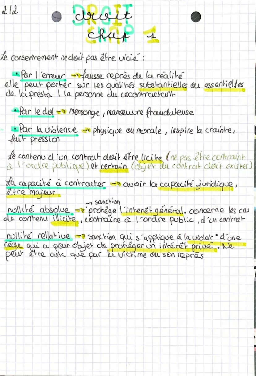 1/2
•
I/ Qu'est-ce qu' in contrat
Le contrat : accord de volonte entre & ou plusieurs personnes
clestiné à créer, modifier, transmettre quét