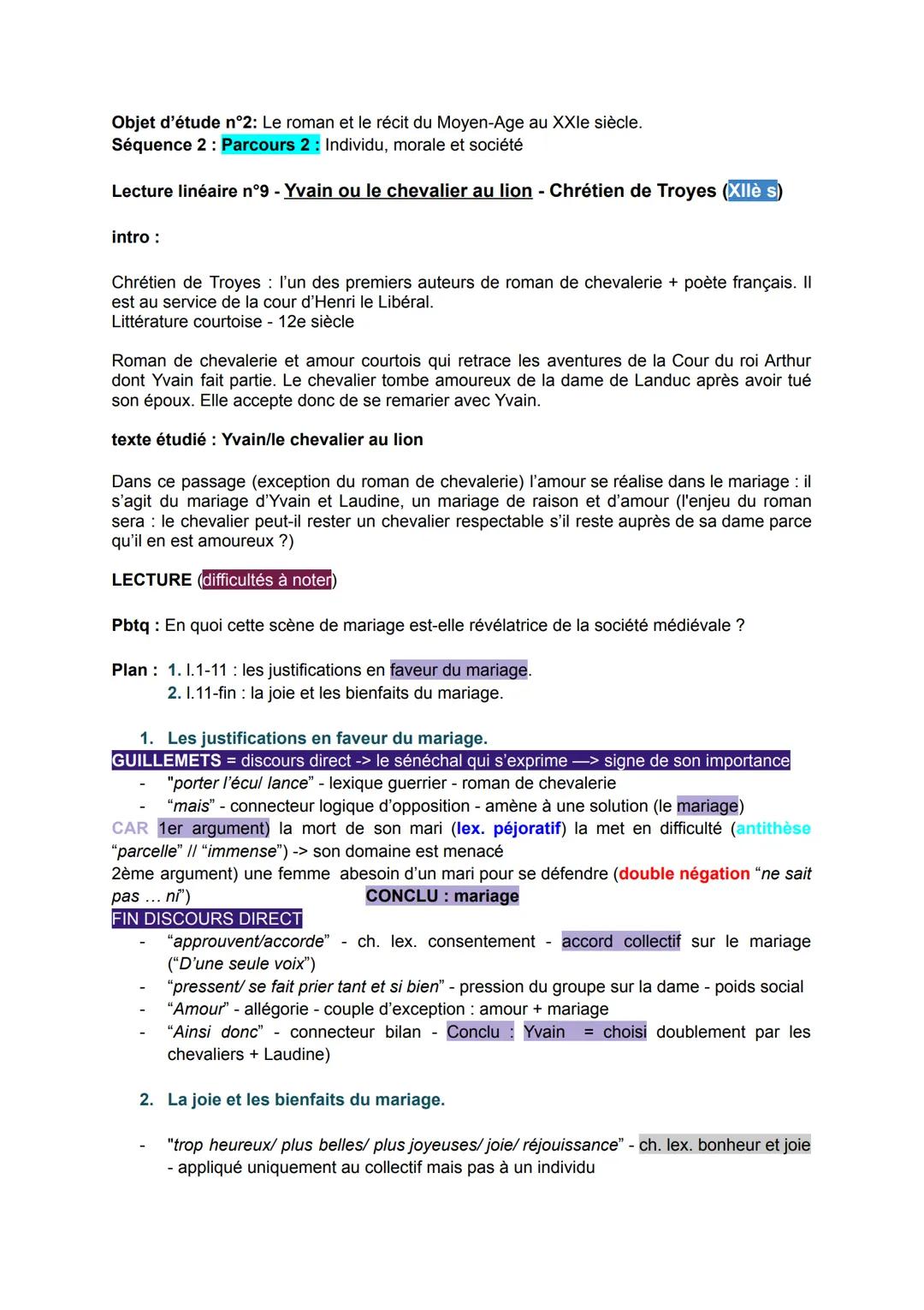 Objet d'étude n°2: Le roman et le récit du Moyen-Age au XXIe siècle.
Séquence 2: Parcours 2: Individu, morale et société
Lecture linéaire n°