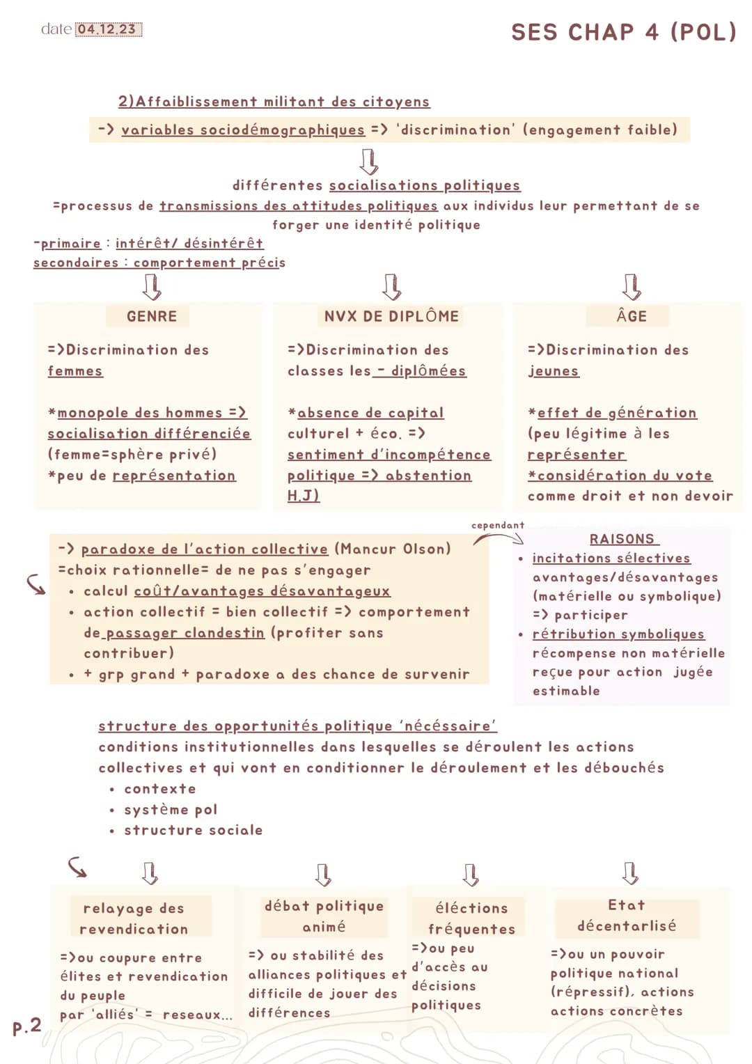 P.1
date 04.12.23
SES CHAP 4 (POL)
Comment expliquer l'engagement politique dans les société
démocratiques ?
Axes I-enjeu des formes d'actio