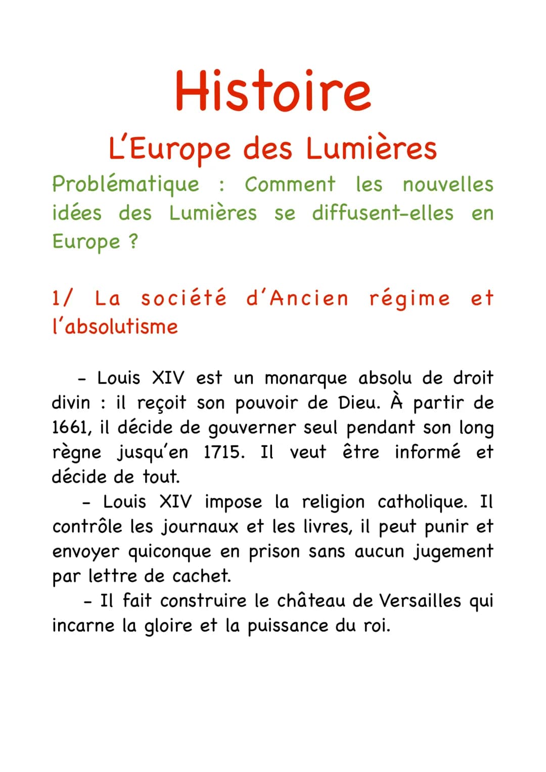 Histoire
L'Europe des Lumières
Problématique : Comment les nouvelles
idées des Lumières se diffusent-elles en
Europe ?
1/ La société d'Ancie