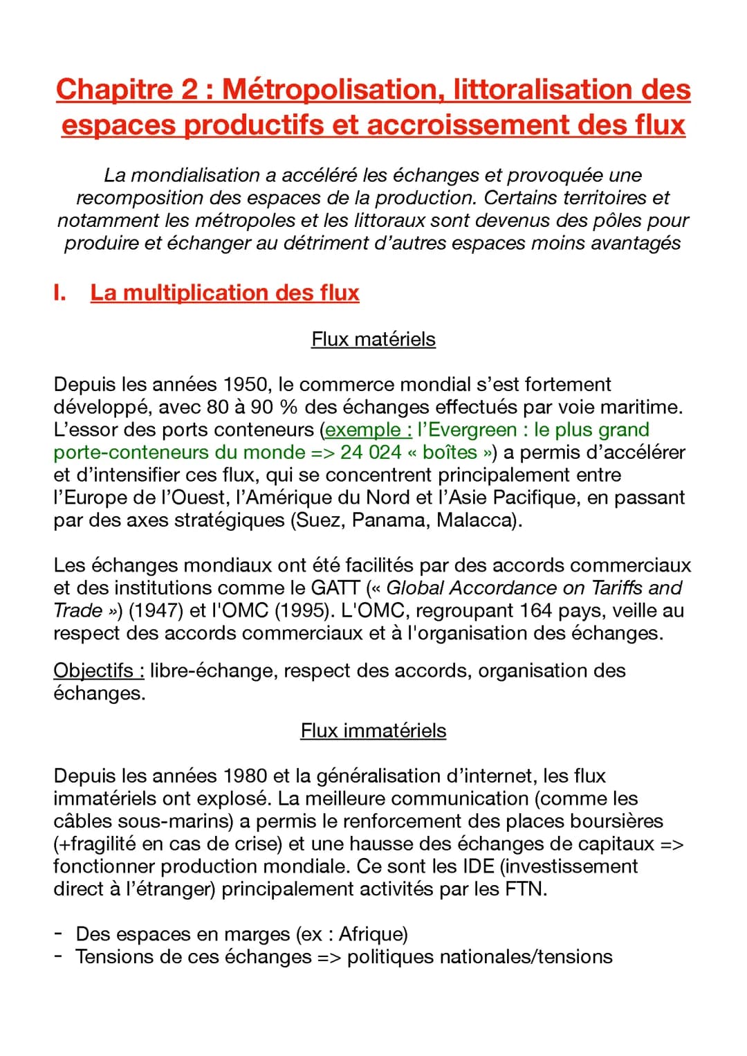Métropolisation, littoralisation des espaces productifs et accroissement des flux 