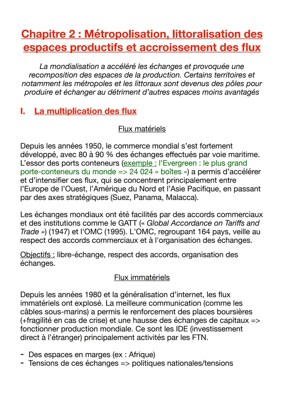 --- OCR Start ---
Chapitre 2: Métropolisation, littoralisation des
espaces productifs et accroissement des flux
La mondialisation a accéléré