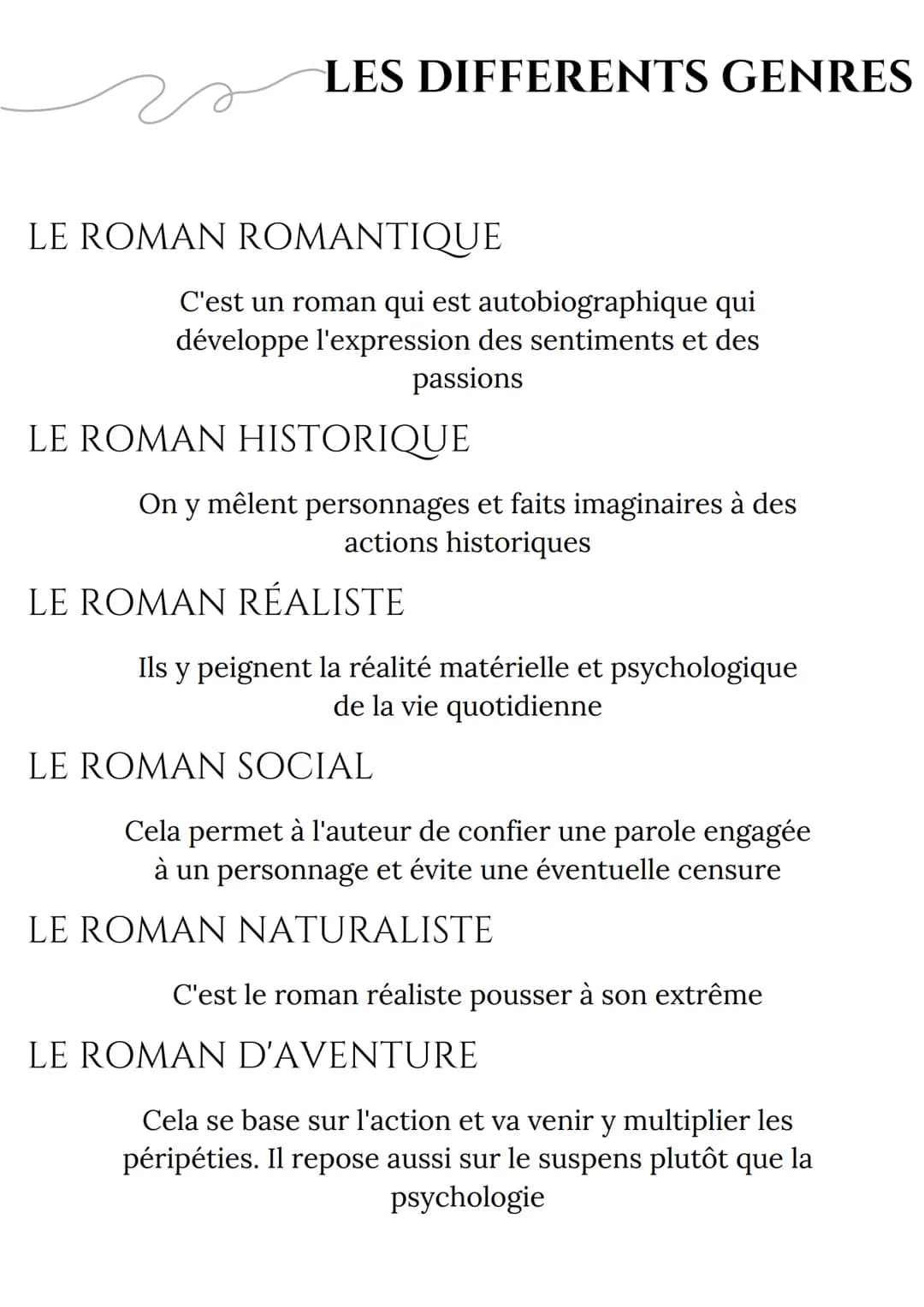 Roman
FRANÇAIS Le Roman
LES DIFFERENTS TYPES
LE ROMAN COURTOIS
Long récit dans lequel on voit un chevalier affronter
mille dangers pour la d