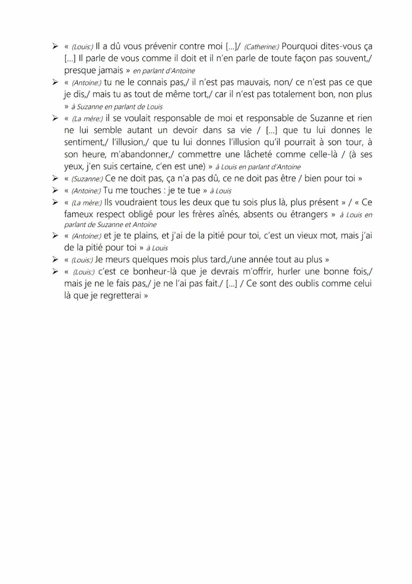 Citations - Juste la fin du monde
J'ai mis quelques indications en italique afin de replacer les citations dans leur contexte. Je précise qu