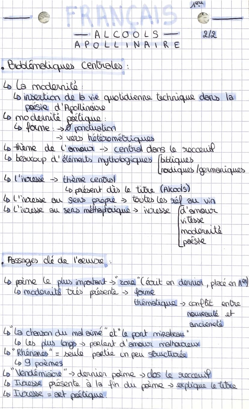 • FRANCAIS
ALCOOLS
APOLLINAIRE
-
лоче
4o né en 1880 et mot en 1918.
4 pile entre le 19e et le 10° siècle
Lo ancien monde / noureau monde
↳ 1
