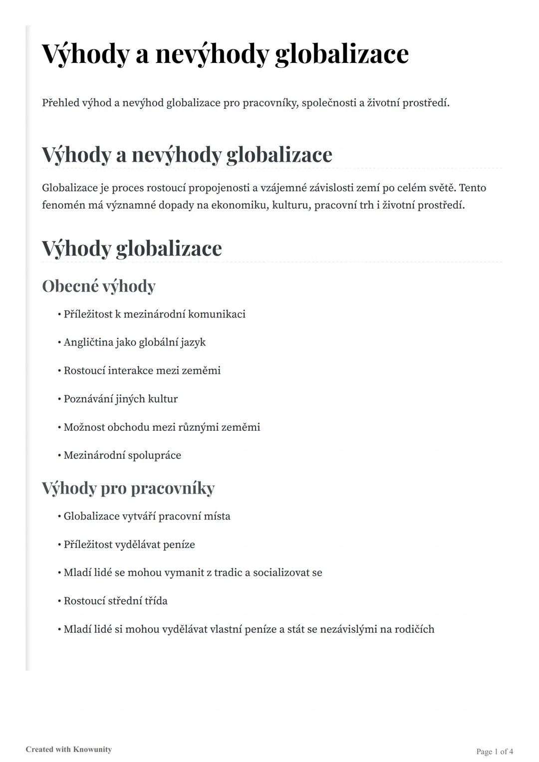 # Výhody a nevýhody globalizace

Přehled výhod a nevýhod globalizace pro pracovníky, společnosti a životní prostředí.

# Výhody a nevýhody g