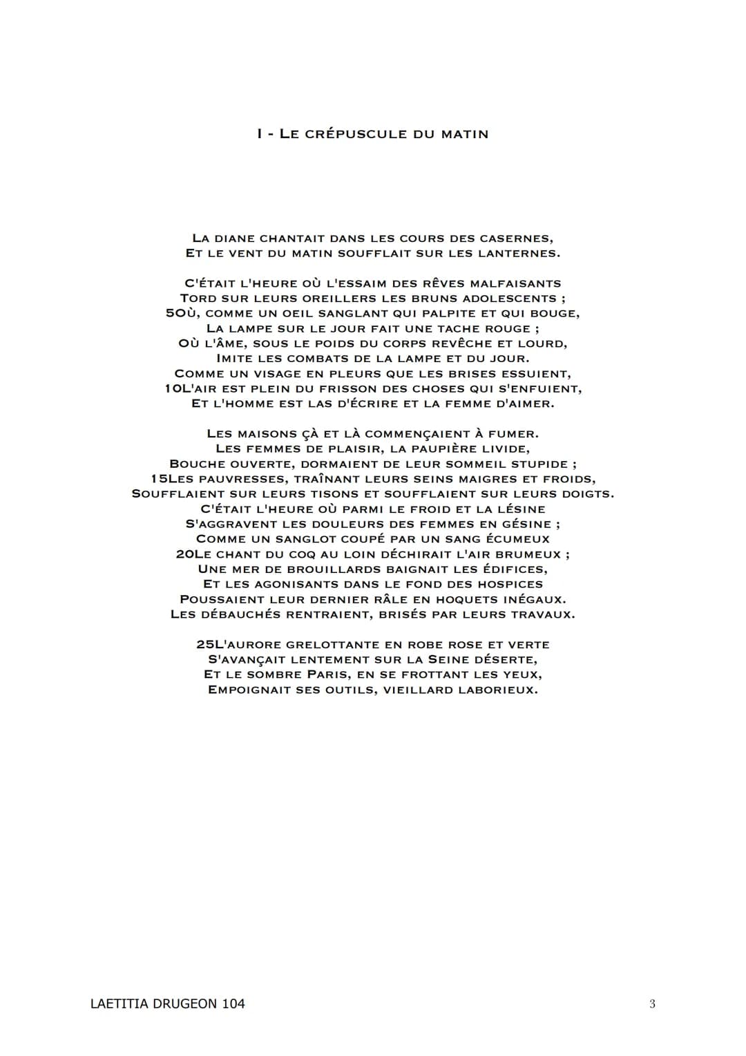 ANTHOLOGIE
<<< Les Fleurs Du Mal >>
Charles Baudelaire
LAETITIA DRUGEON 104 Introduction :
<< Les Fleurs du mal » est un recueil écrit par C