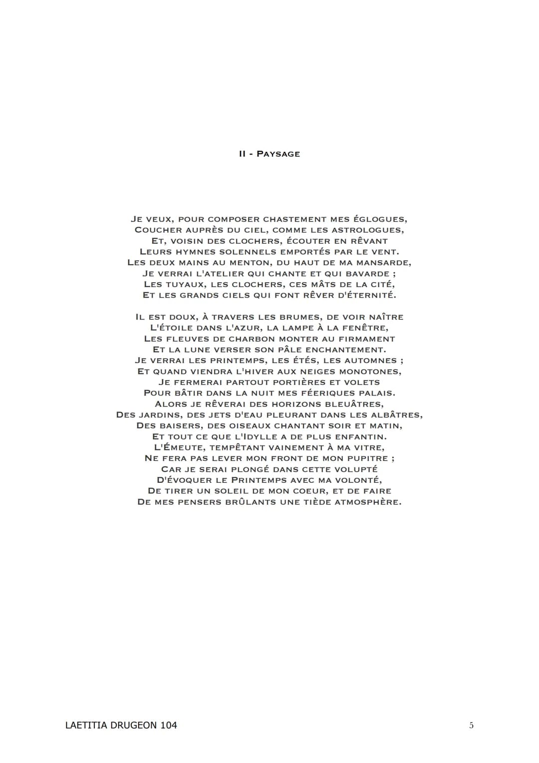 ANTHOLOGIE
<<< Les Fleurs Du Mal >>
Charles Baudelaire
LAETITIA DRUGEON 104 Introduction :
<< Les Fleurs du mal » est un recueil écrit par C
