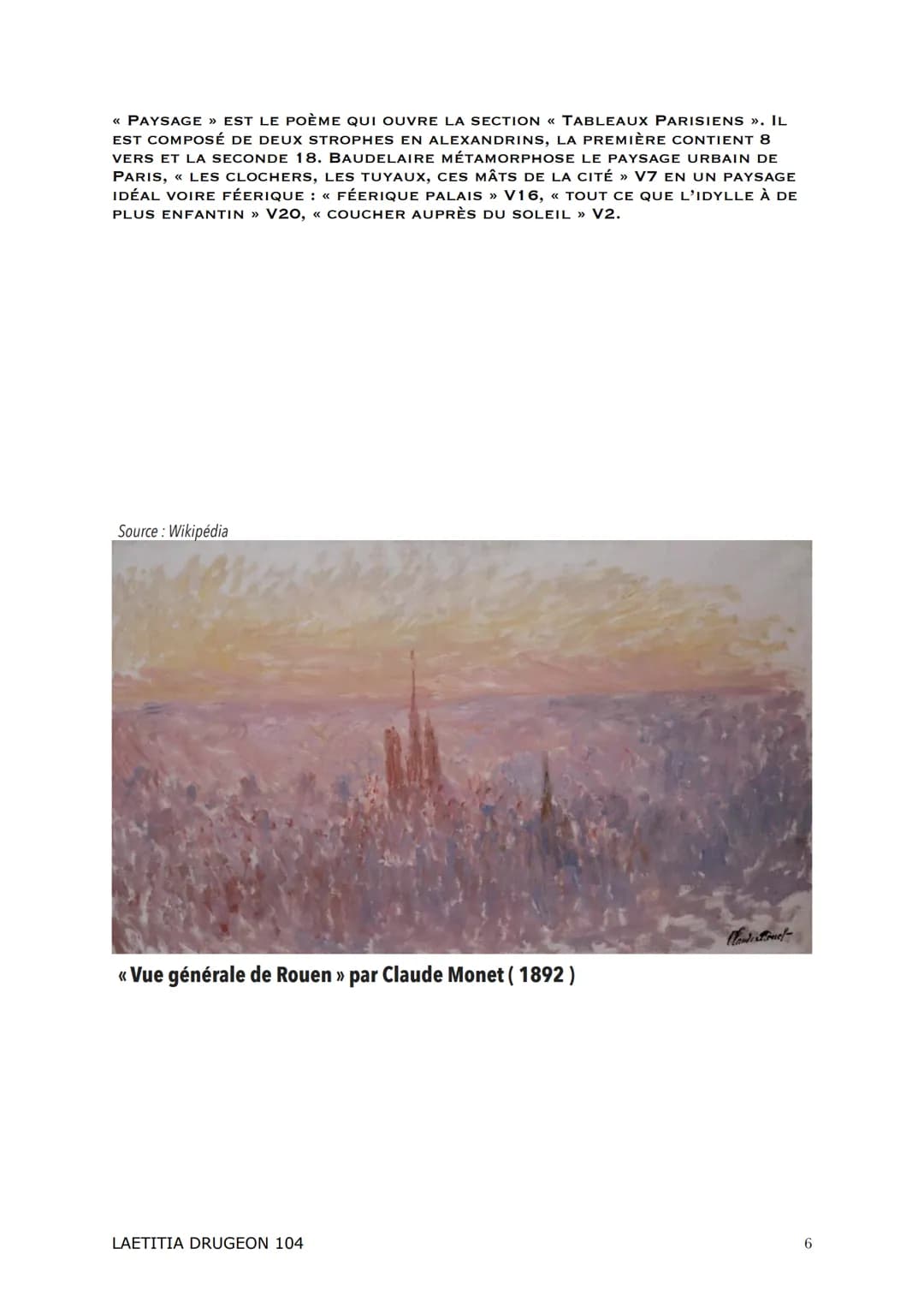 ANTHOLOGIE
<<< Les Fleurs Du Mal >>
Charles Baudelaire
LAETITIA DRUGEON 104 Introduction :
<< Les Fleurs du mal » est un recueil écrit par C