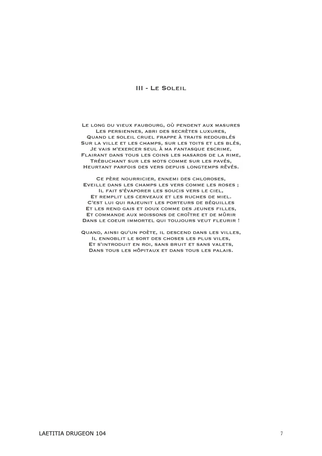ANTHOLOGIE
<<< Les Fleurs Du Mal >>
Charles Baudelaire
LAETITIA DRUGEON 104 Introduction :
<< Les Fleurs du mal » est un recueil écrit par C