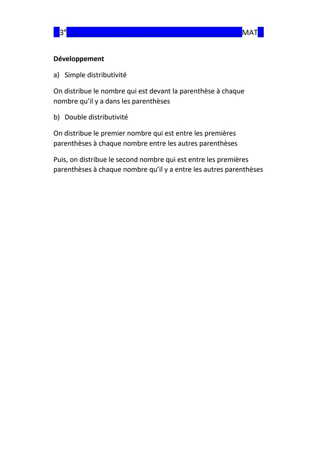 3⁹
Chap. 2: Calcul littéral
Calcul numérique
a) Calculer la valeur numérique d'une expression littérale
On remplace chaque lettre par le nom