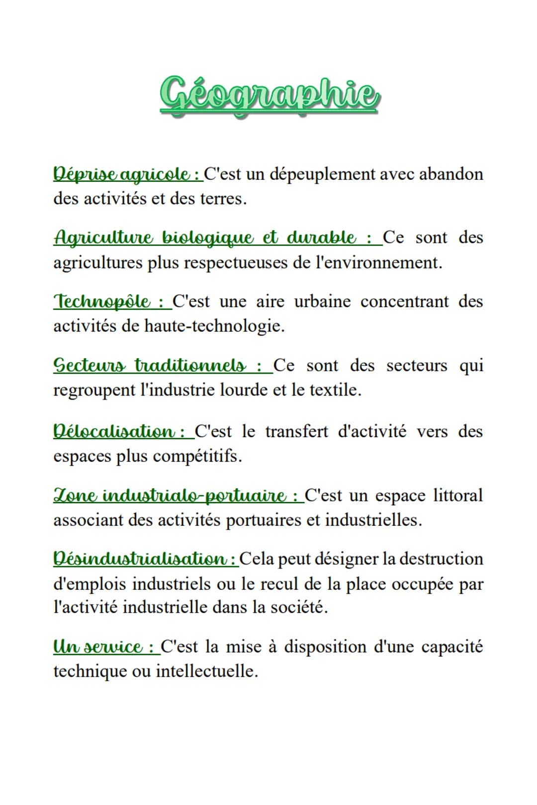 Géographie I)
Thème 3: Les espaces productifs
Définitions :
Espaces productifs : Ce sont des espaces aménagés
pour mettre en valeur une acti
