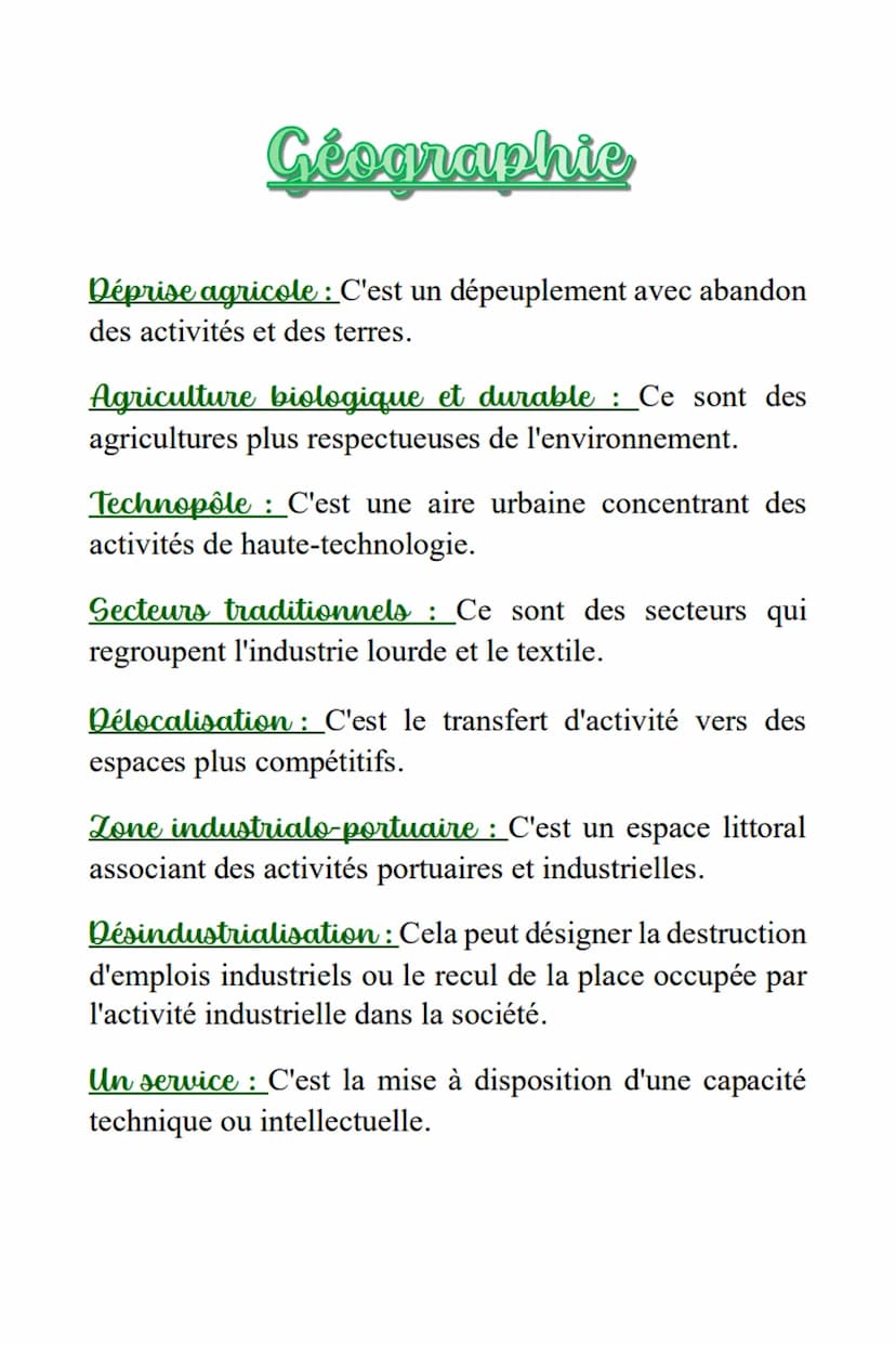 Géographie I)
Thème 3: Les espaces productifs
Définitions :
Espaces productifs : Ce sont des espaces aménagés
pour mettre en valeur une acti
