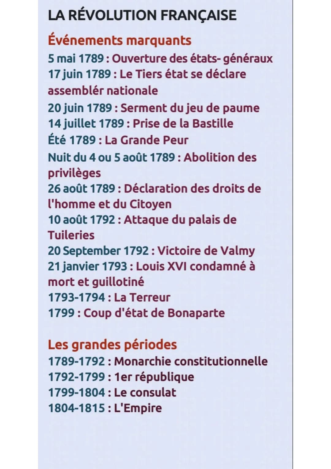 LA RÉVOLUTION FRANÇAISE
Événements marquants
5 mai 1789: Ouverture des états-généraux
17 juin 1789: Le Tiers état se déclare
assemblér natio