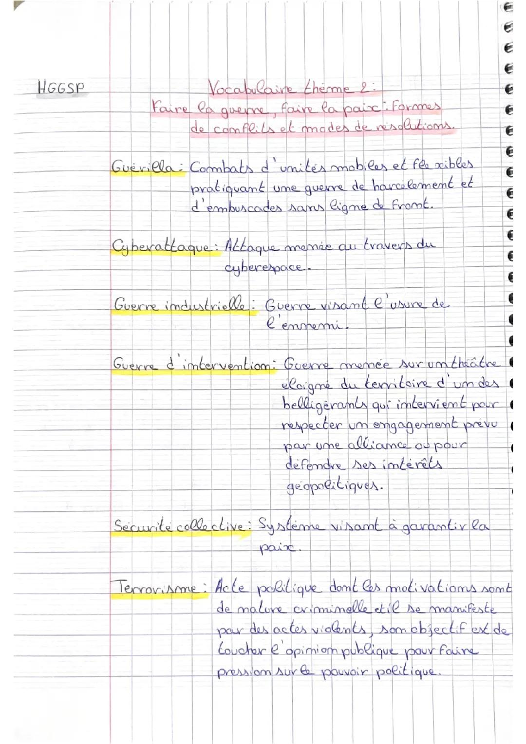 Faire la guerre, faire la paix : formes de conflits et modes de résolutions (vocabulaire). 