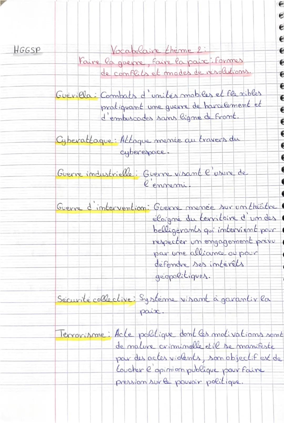 HGGSP
Vocabulaine theme 2:
Faire la guerne, faire la paix: Formes
de conflits et modes de resolutions.
Guerilla Combats d'unites mobiles et 