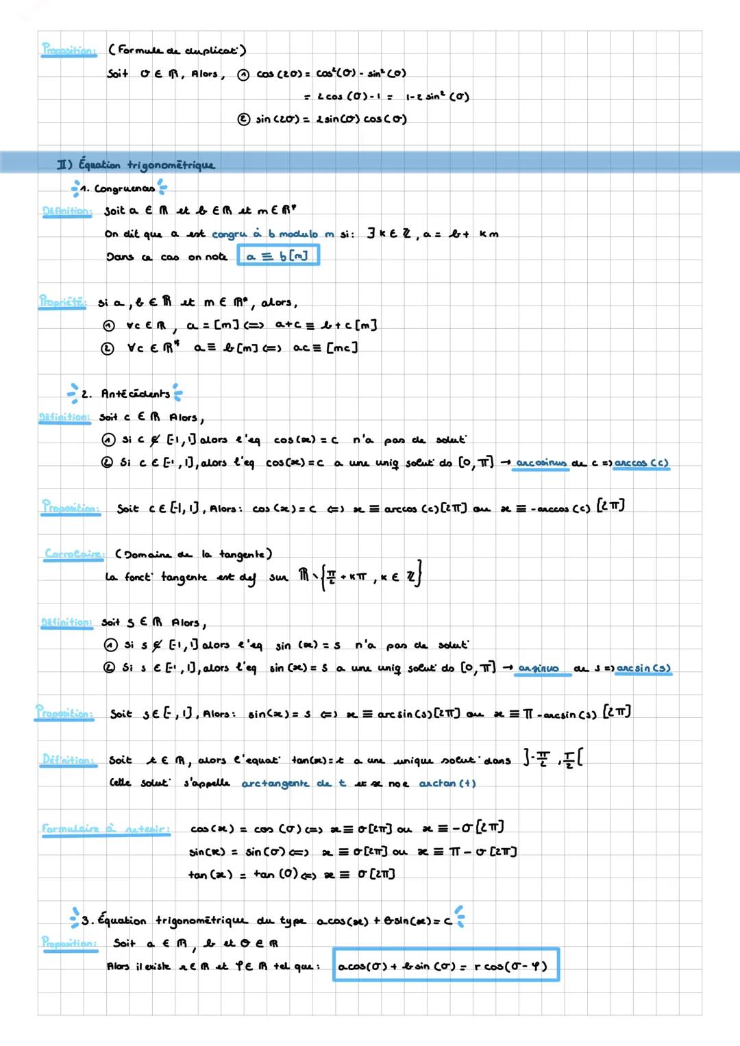 MATHS
Malls
I) fonctions trigonométrique
• A. Cosinus, sinus, tangente
- Cercle & de centre o et de rayon 1+ point de base 3: (1,0)
40 est l
