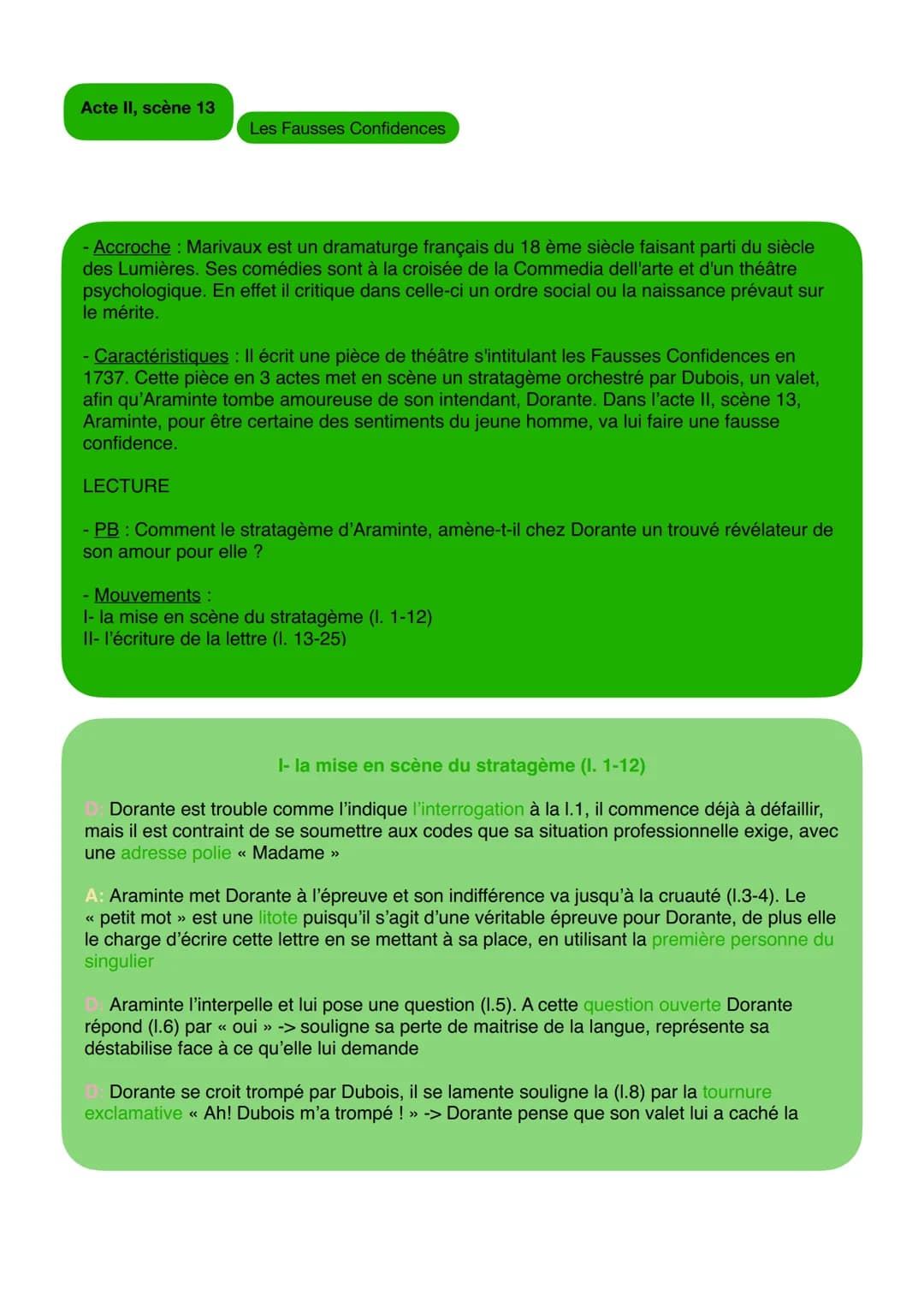 Acte II, scène 13
Les Fausses Confidences
- Accroche : Marivaux est un dramaturge français du 18 ème siècle faisant parti du siècle
des Lumi