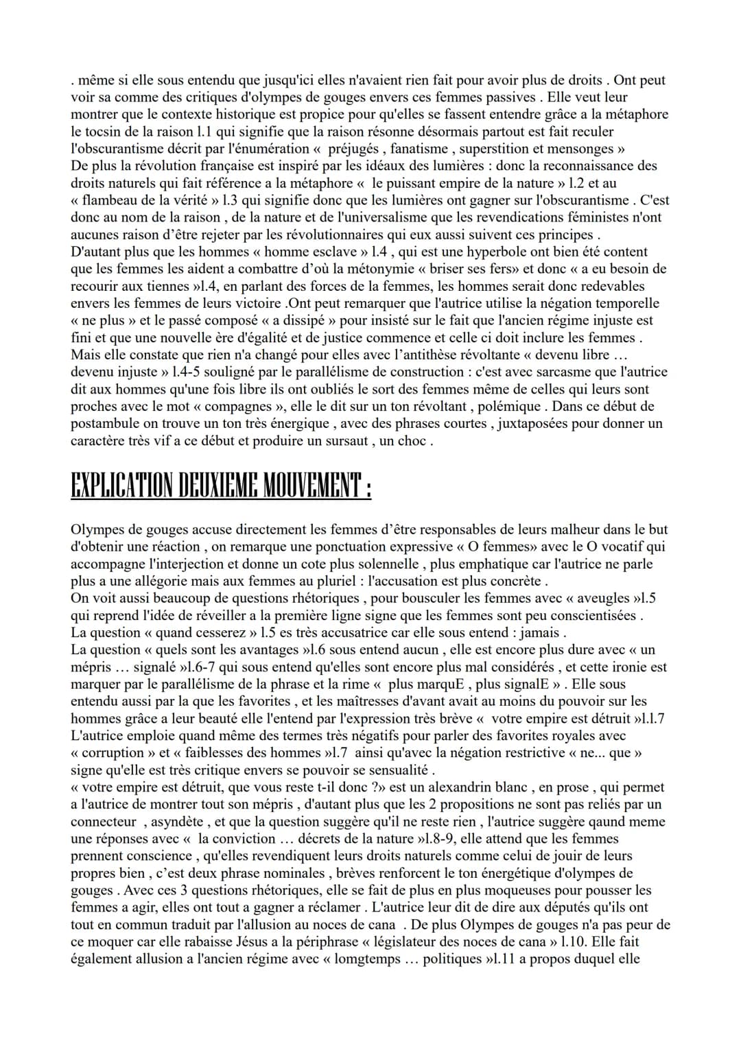 LE POSTAMBULE
INTRODUCTION :
Cette déclaration a été écrit par Olympes de Gouges de son vrai nom Marie Gouze, qui fut une
femme de lettres m