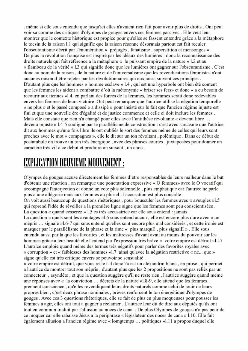 LE POSTAMBULE
INTRODUCTION :
Cette déclaration a été écrit par Olympes de Gouges de son vrai nom Marie Gouze, qui fut une
femme de lettres m