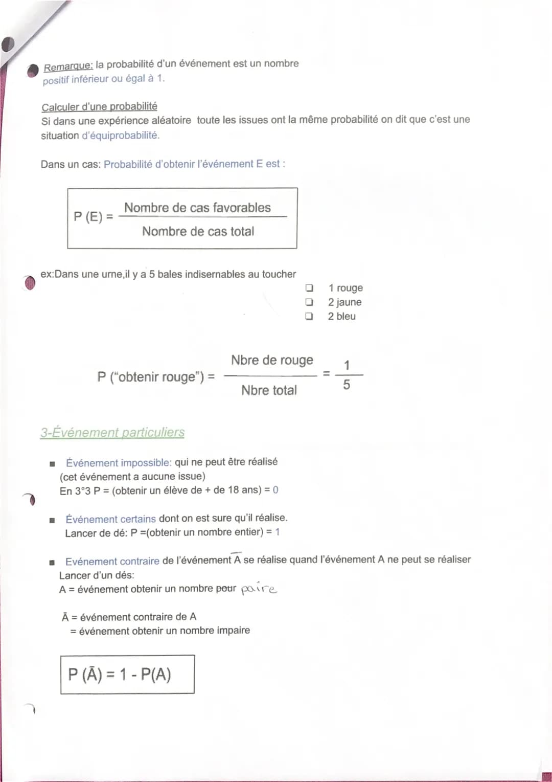 1) Vocabulaire
→ Chaque expérience réalisé permet d'obtenir des résultats appelés issues.
ex: expérience lancer de dés
Les issues de cette e