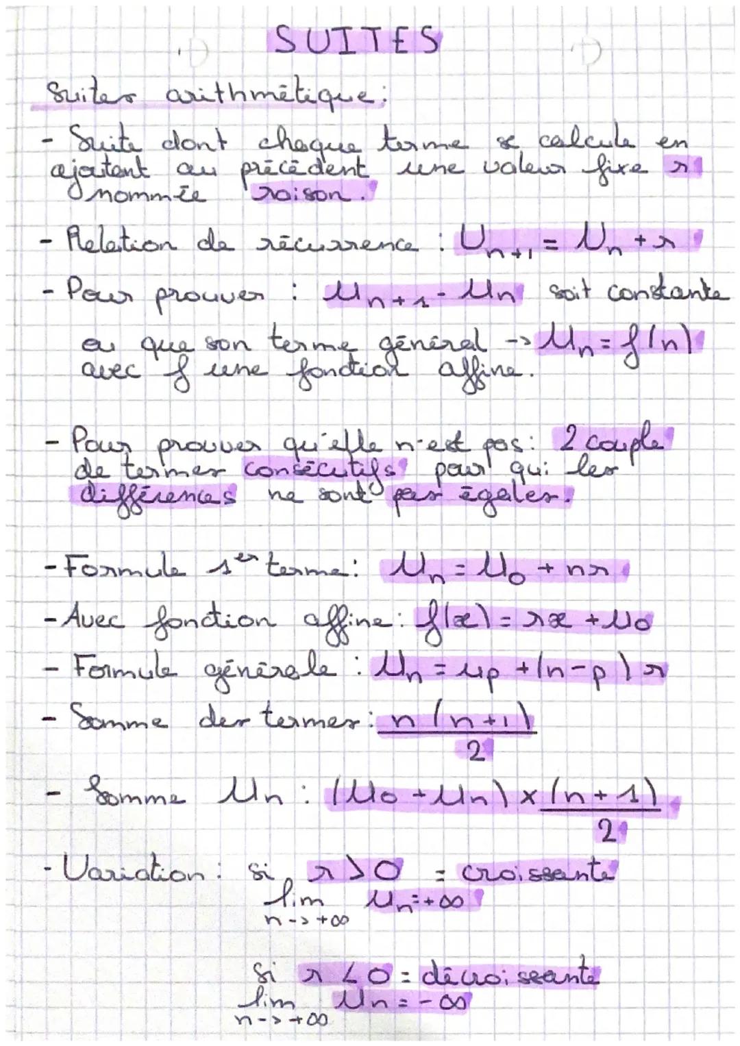 Suiter arithmétique:
Suite don't chaque terme se calcule en
ajoutent au précédent une valeur fixe r
Onommée
Daison
Relation de récuarence : 