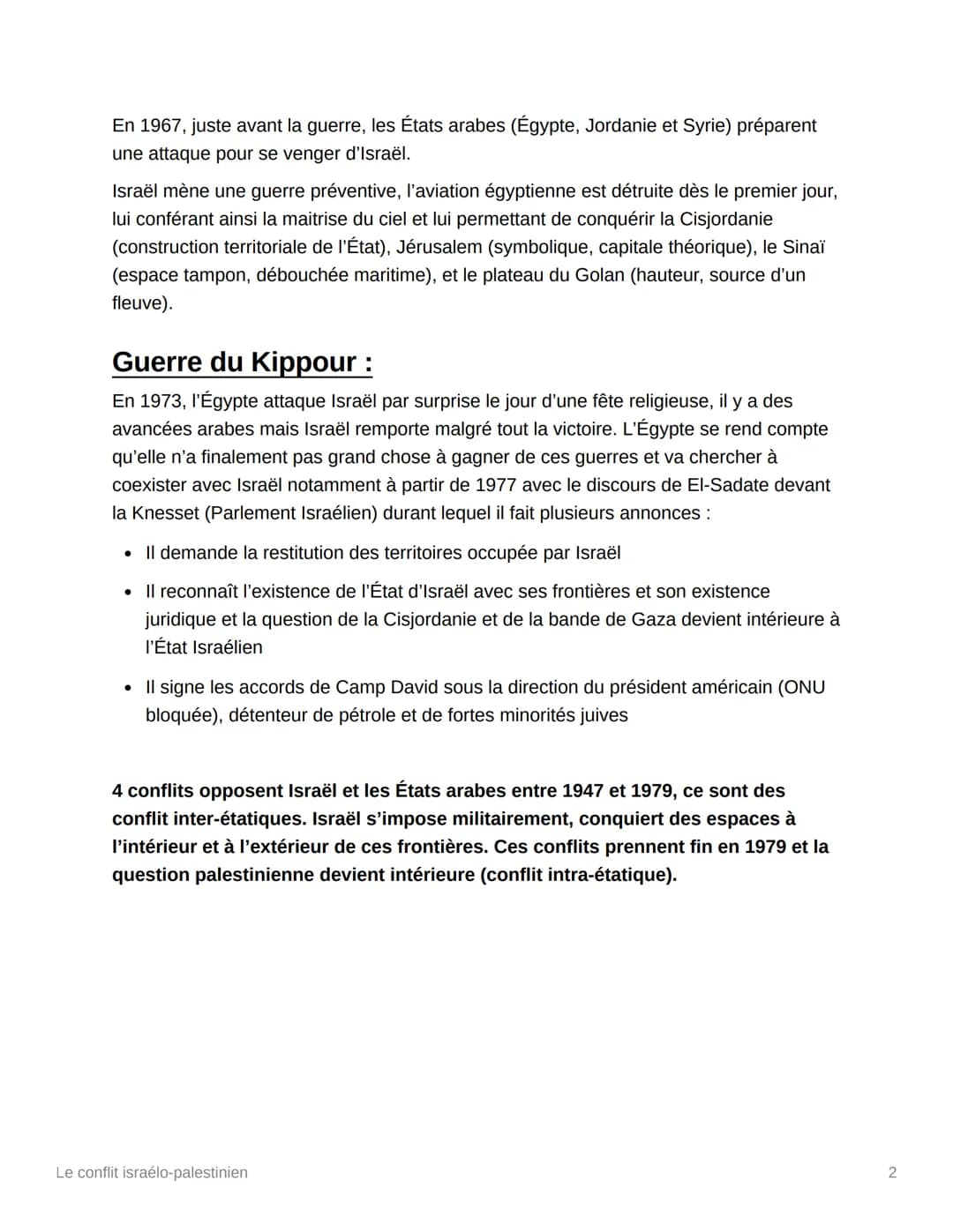 Hl
Le conflit israélo-palestinien
Le conflit israélo palestinien se découpe en trois grandes phases entre 1947 et 1979.
Plan de partage de l