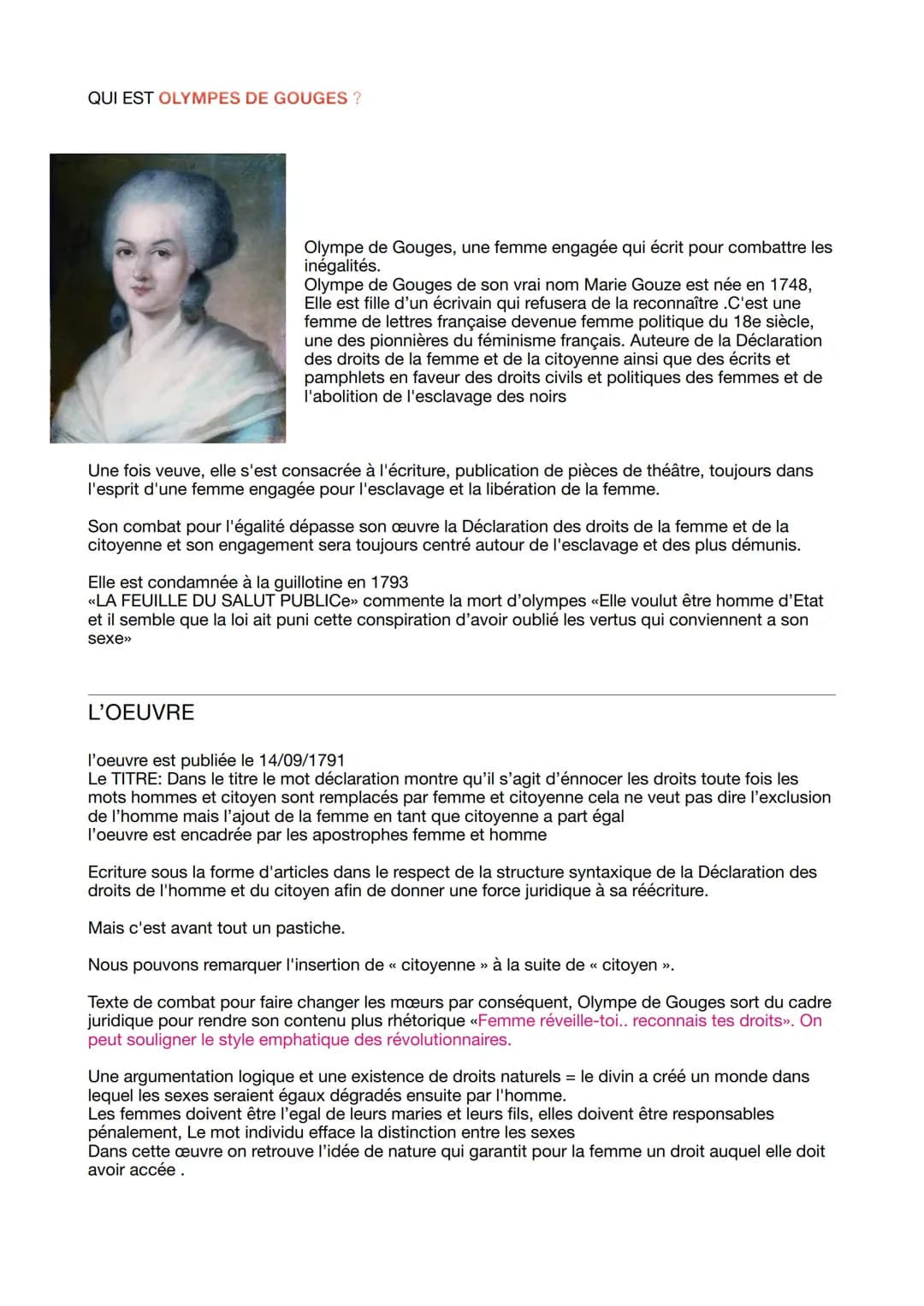 QUI EST OLYMPES DE GOUGES ?
Olympe de Gouges, une femme engagée qui écrit pour combattre les
inégalités.
Olympe de Gouges de son vrai nom Ma