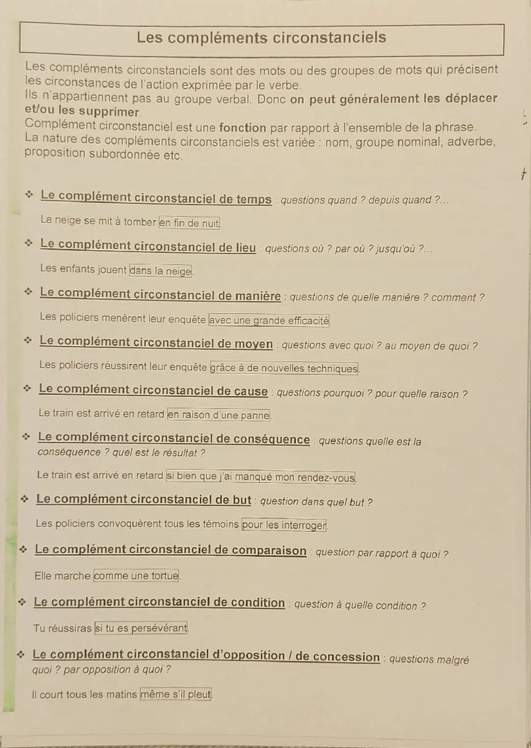Les compléments circonstanciel 