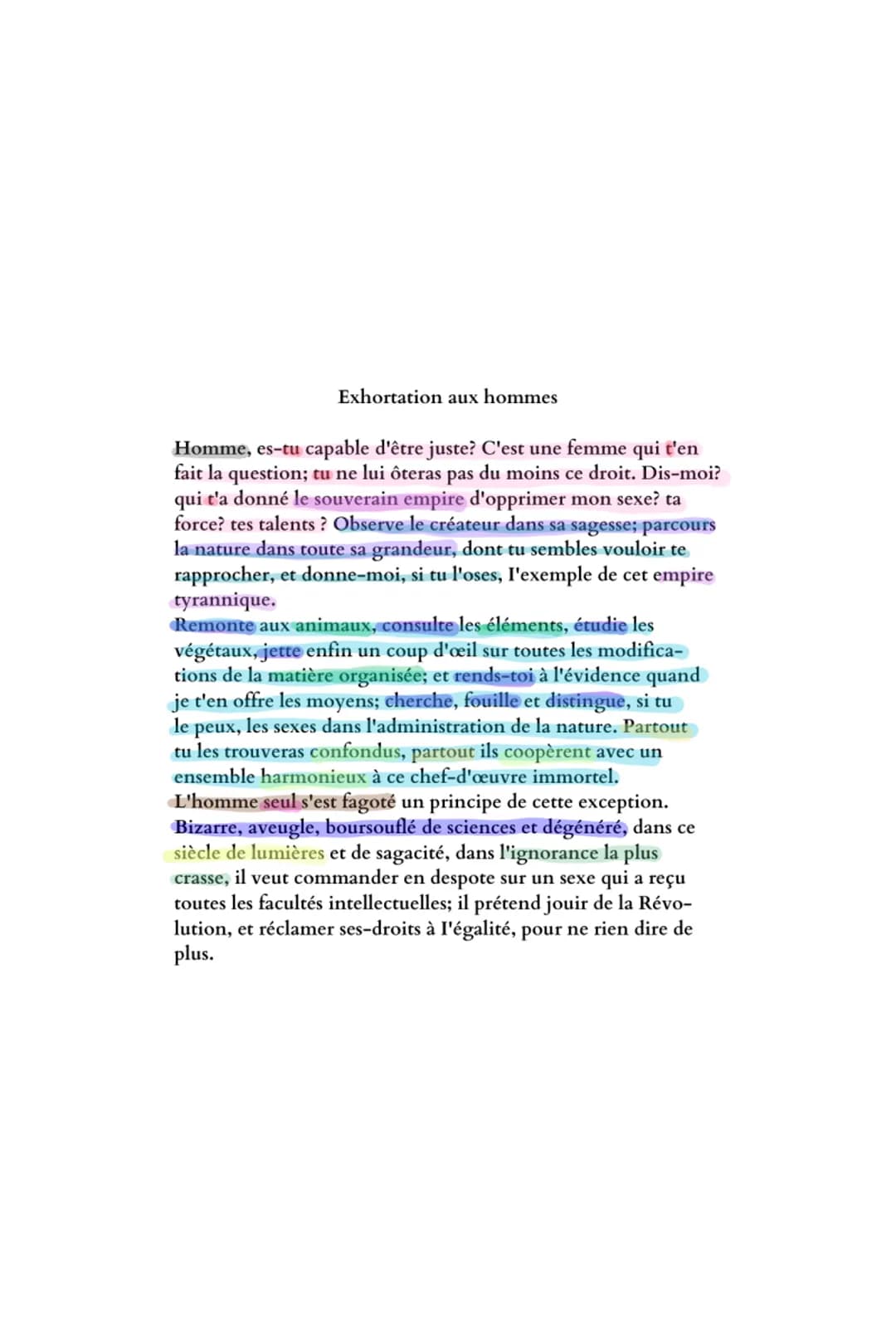 "L'exhortation aux hommes"
INTRODUCTION :
La Déclaration des Droits de la Femme et de la
Citoyenne est une oeuvre rédigée par Marie
Gouze, c