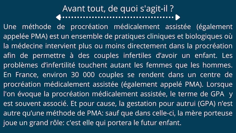 PROCRÉATION ET
SOCIÉTÉ
Le rôle de la PMA et de la GPA dans la société Avant tout, de quoi s'agit-il ?
Une méthode de procréation médicalemen