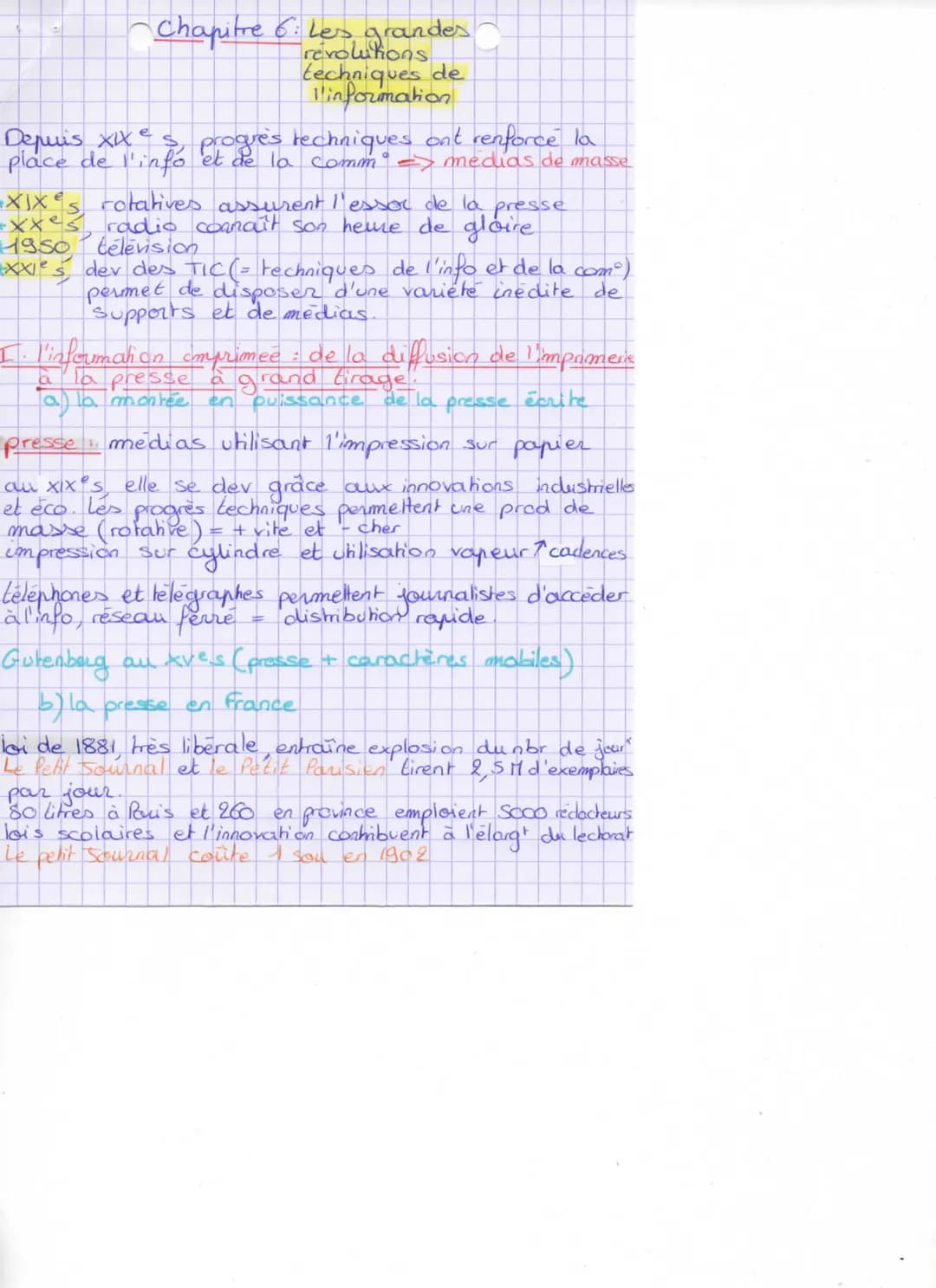 •Chapitre 6: Les grandes
revolutions
techniques de
l'information
Depuis XIX e s progres techniques ont renforce la
place de l'info et de la 