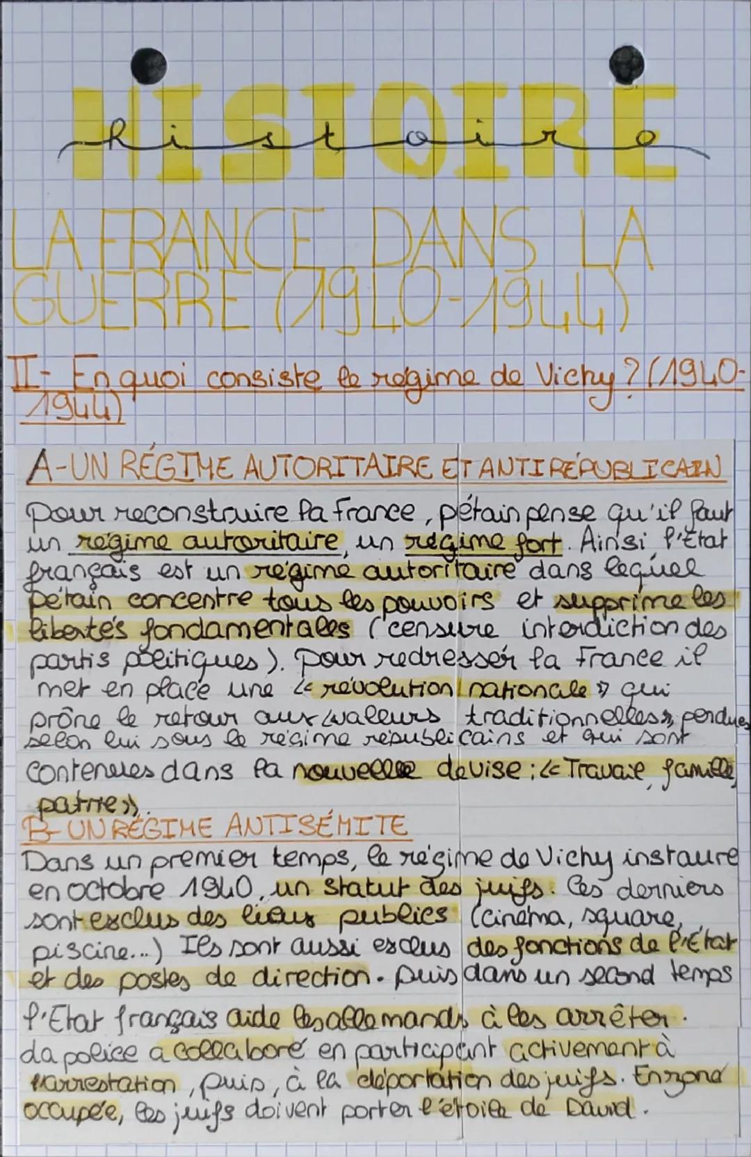 # HISTOIRE

LA FRANCE DANS LA
GUERRE (1940-1944)

I-L'EFFONDREMENT DE LA IIIE RÉPUBLIQUE

A- Le choc de la défaite française.

En mai 1940, 
