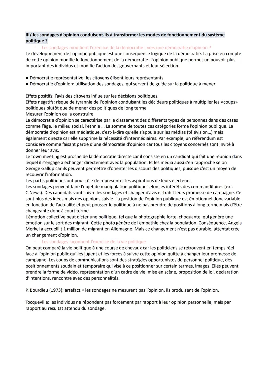 Comment se forme et s'exprime l'opinion publique ?
- Il faut montrer comment les sondages d'opinion modifient l'exercice de la démocratie.
-