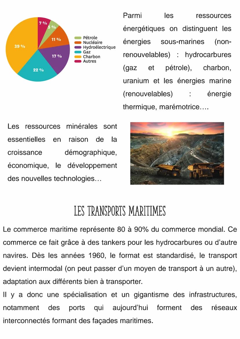 ●
Mers et océans : vestanis
dal ca mondialisztian
de
Les océans regorgent de ressources essentielles, on en distingue 3:
Ressources halieuti