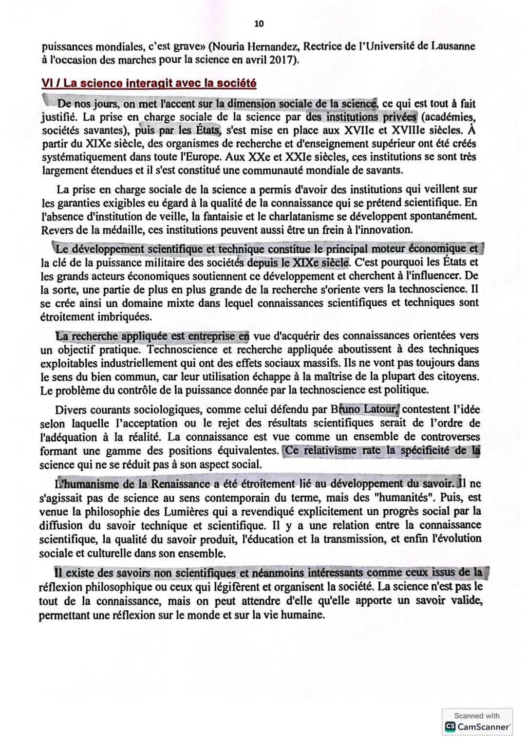 CHAPITRE: LA SCIENCE
I Introduction
D'innombrables tentatives ont été faites pour définir la science. Compte tenu des
circonstances contempo