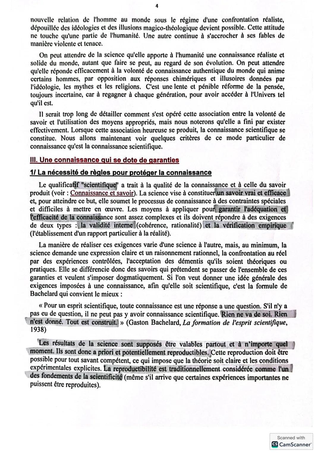 CHAPITRE: LA SCIENCE
I Introduction
D'innombrables tentatives ont été faites pour définir la science. Compte tenu des
circonstances contempo