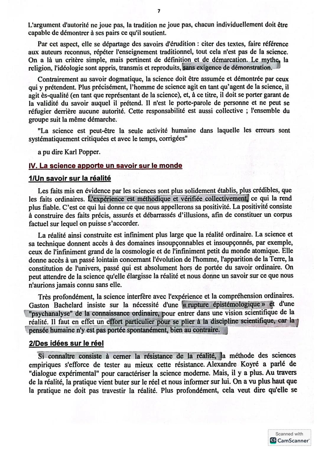 CHAPITRE: LA SCIENCE
I Introduction
D'innombrables tentatives ont été faites pour définir la science. Compte tenu des
circonstances contempo