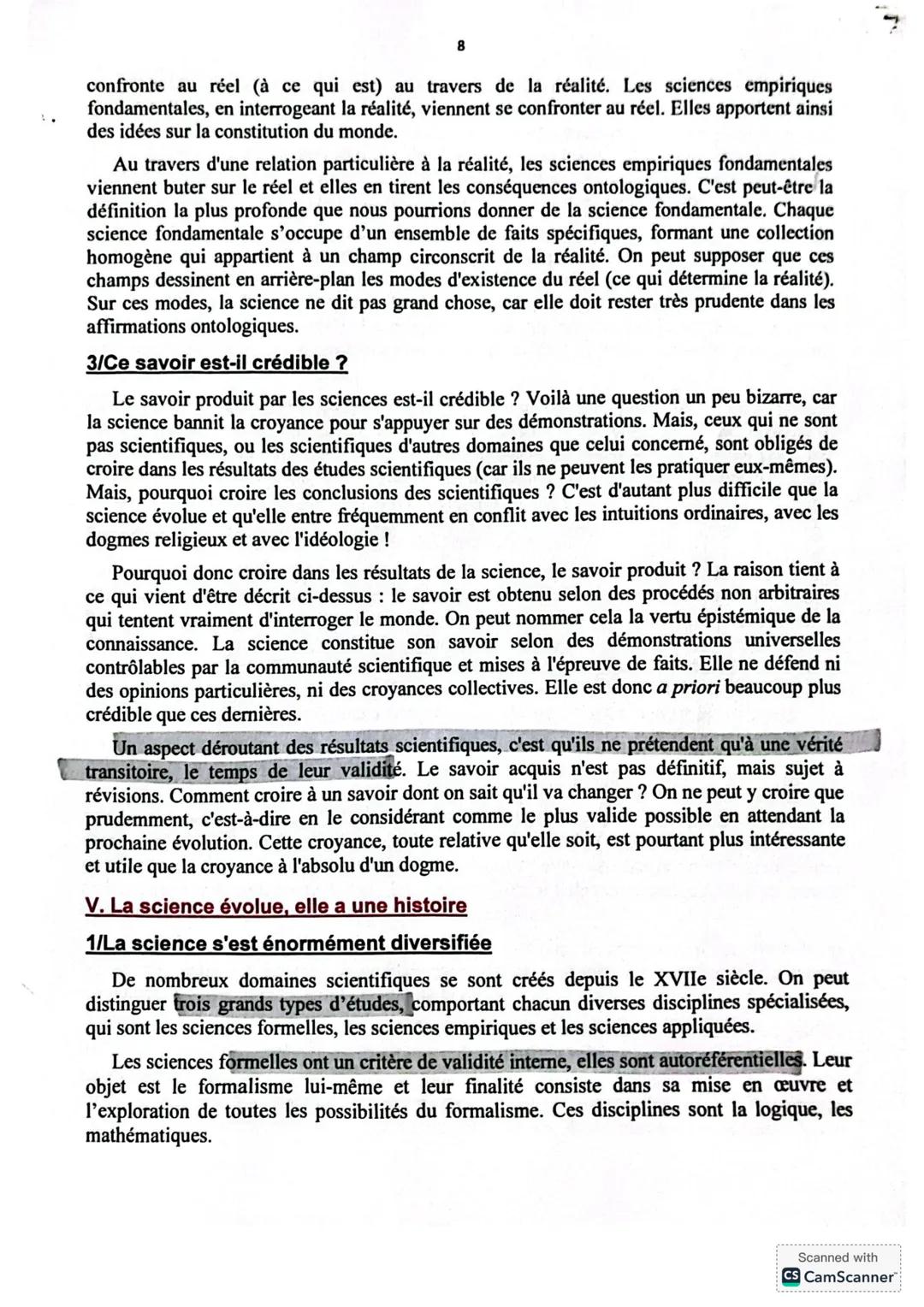 CHAPITRE: LA SCIENCE
I Introduction
D'innombrables tentatives ont été faites pour définir la science. Compte tenu des
circonstances contempo