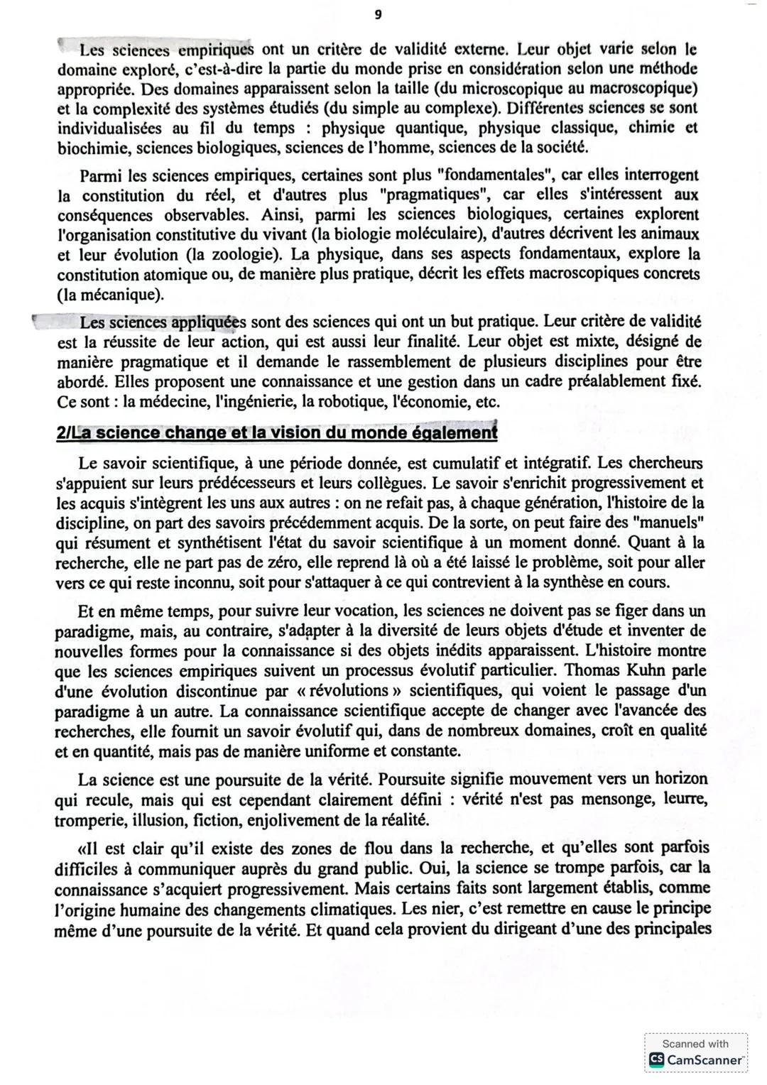 CHAPITRE: LA SCIENCE
I Introduction
D'innombrables tentatives ont été faites pour définir la science. Compte tenu des
circonstances contempo