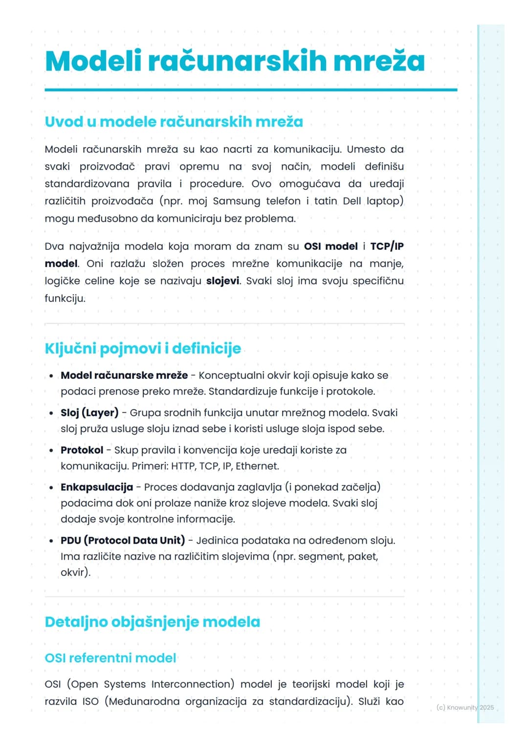 # Modeli računarskih mreža

Uvod u modele računarskih mreža

Modeli računarskih mreža su kao nacrti za komunikaciju. Umesto da
svaki proizvo