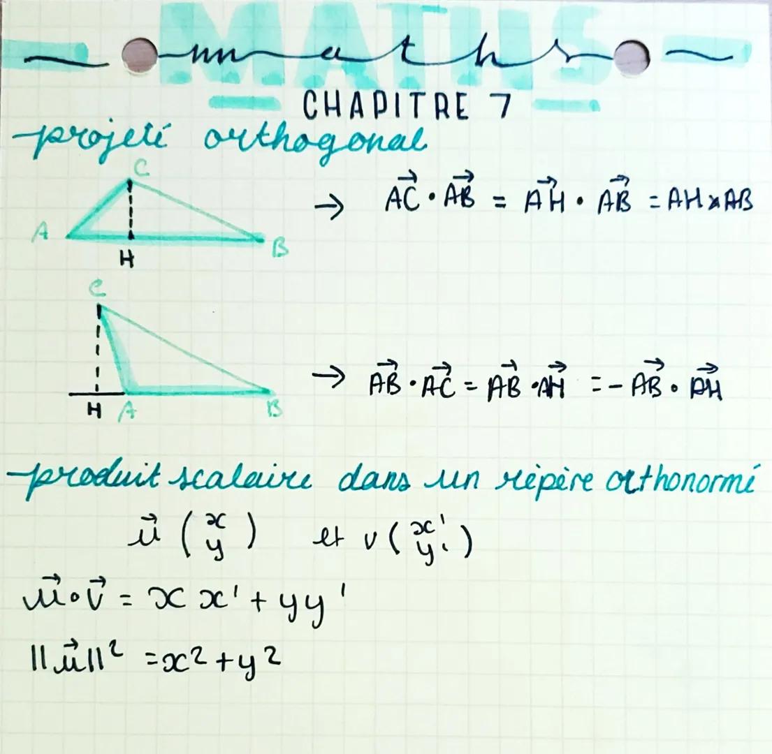 CHAPITRE 7
*PRODUIT SCALAIRE*
². = || || x 11 √ 11 x cos (α)
ath
it
→ ut llall x 11v11 x cos (m)
=-11x1111
A
suv = 1|ul|x 11 x eps (0)
1111x