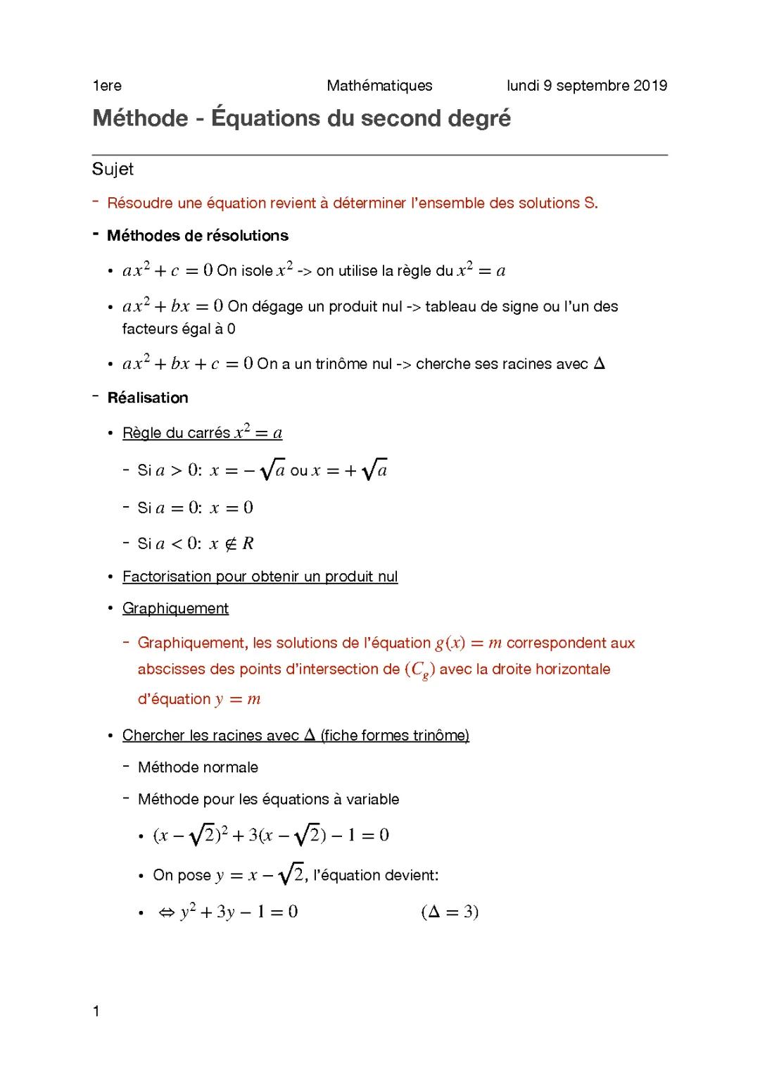 Application - Equation 2nd degré