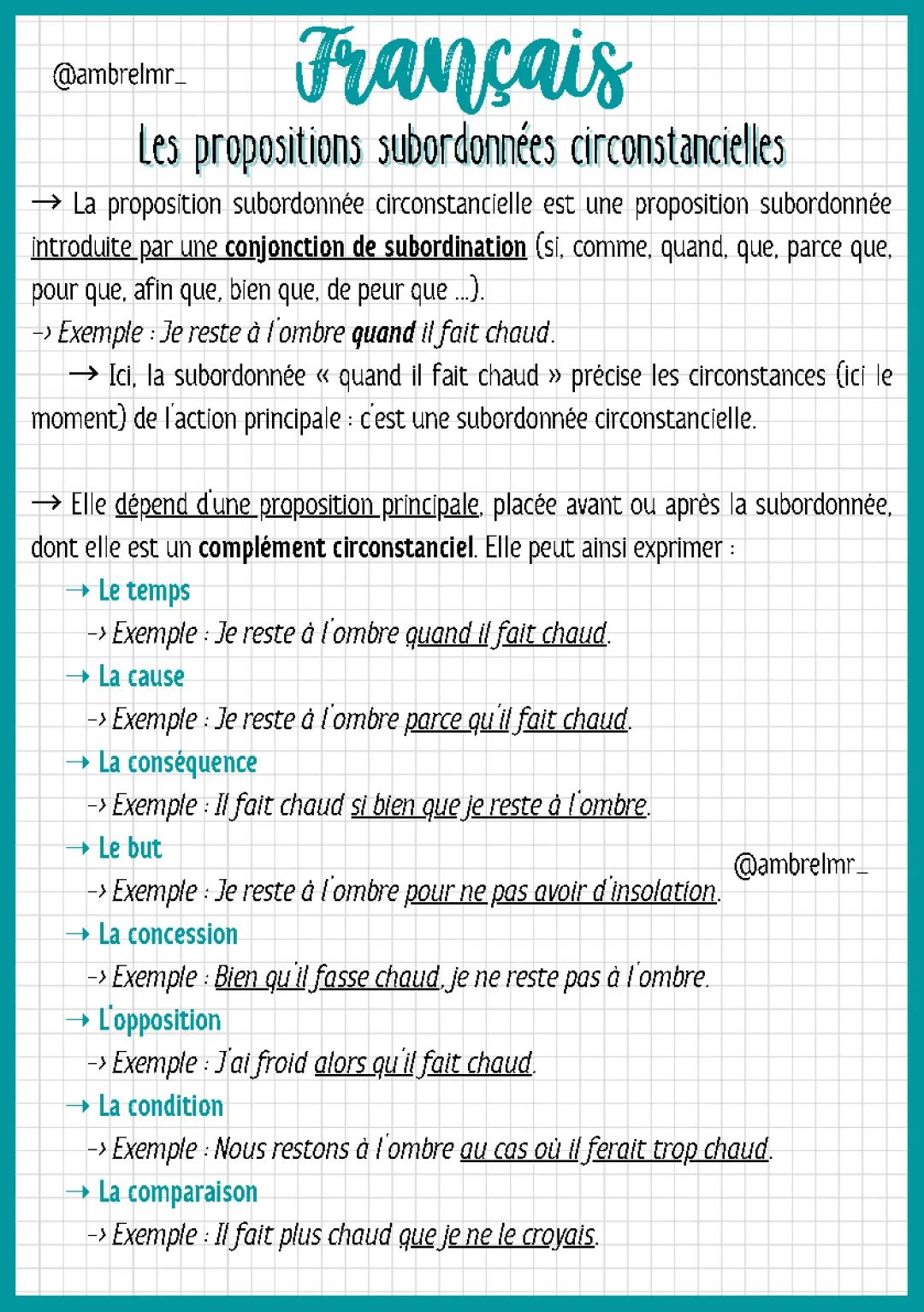 Propositions subordonnées circonstancielles PDF et Exercices corrigés